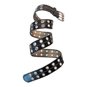 Black Silver Tone Shot Bead Riveted Double Prong Faux Leather Belt Women's XL 45